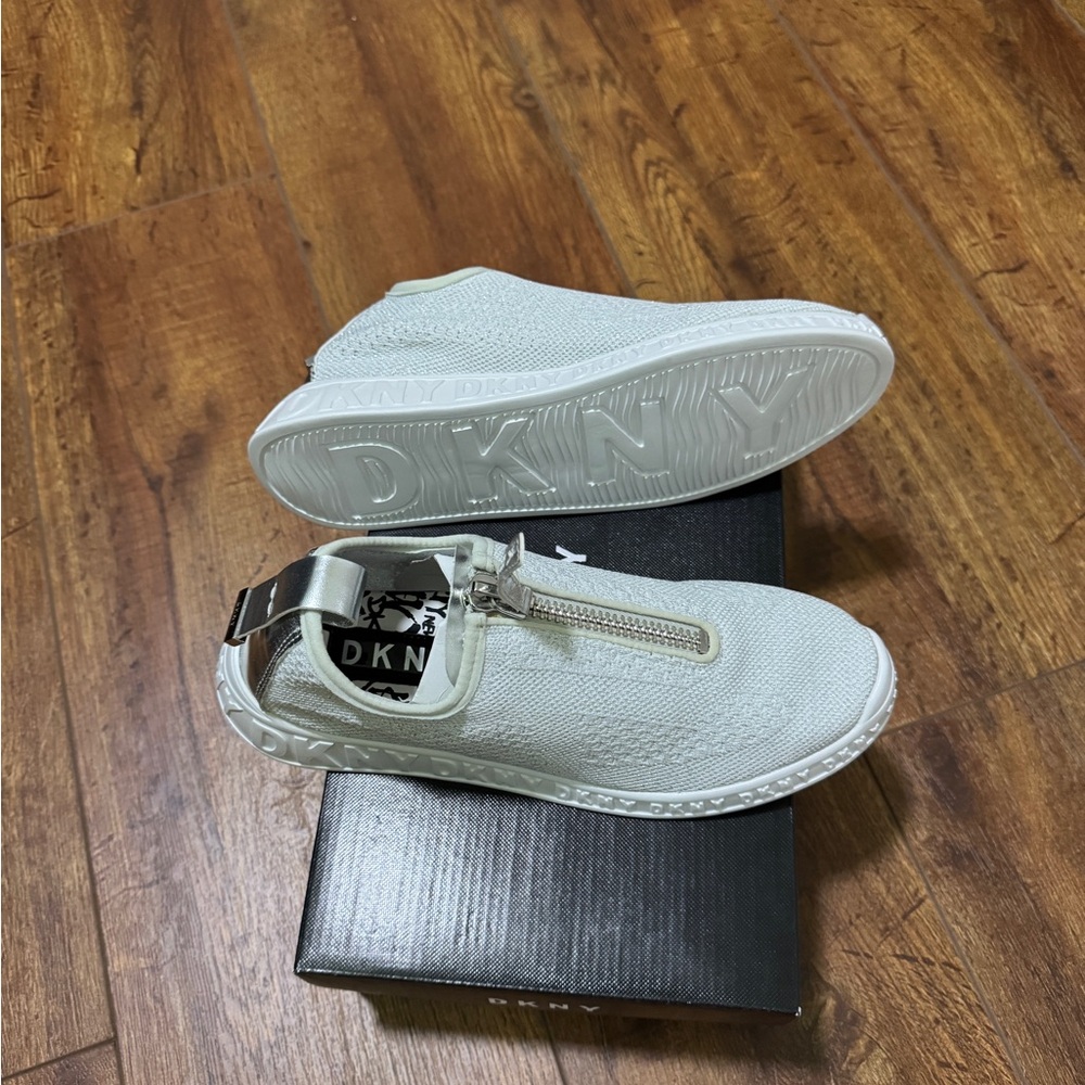 DKNY Gray Slip-On Sneakers with Zipper Detail